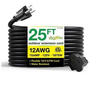 Go Green Power Inc. GG-13825BK-14/3 SJTW Outdoor Extension Cord, Black, 25 ft